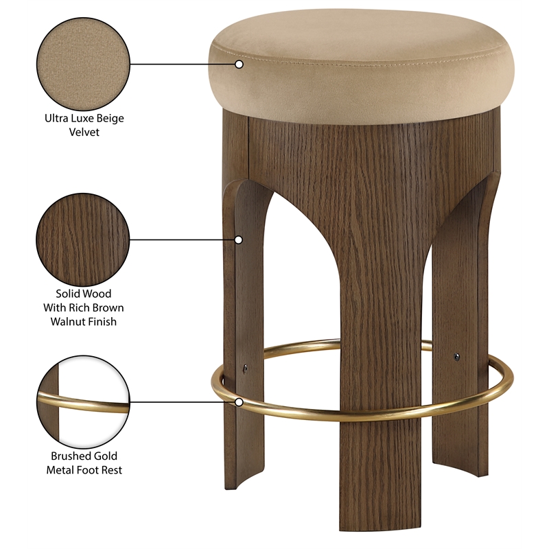 Meridian Furniture Bocceli Beige Velvet Upholstered Counter Stool