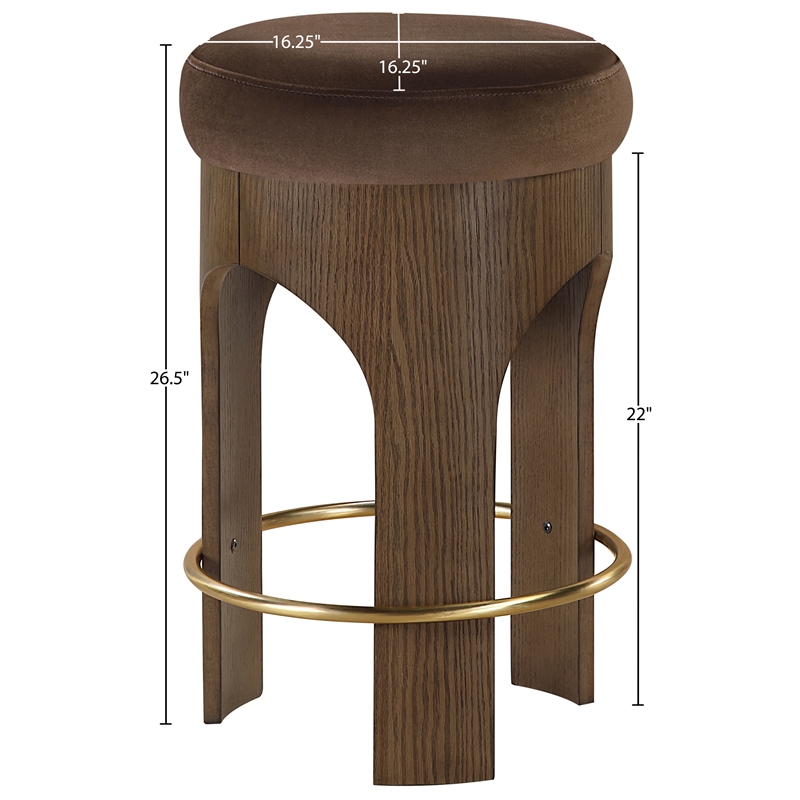 Meridian Furniture Bocceli Brown Velvet Upholstered Counter Stool