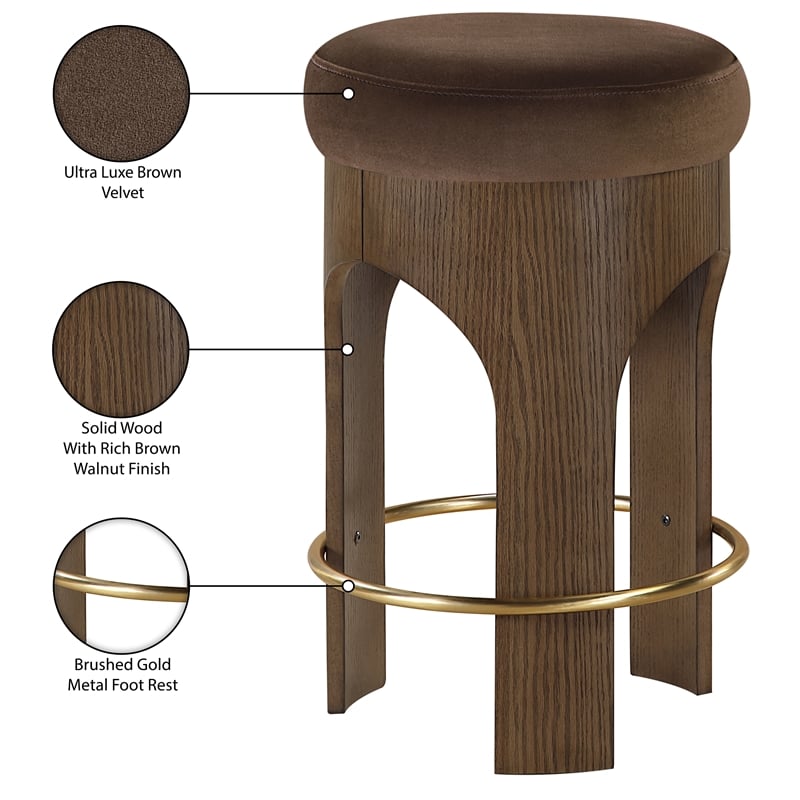 Meridian Furniture Bocceli Brown Velvet Upholstered Counter Stool
