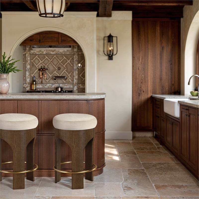 Meridian Furniture Bocceli Cream Velvet Upholstered Counter Stool