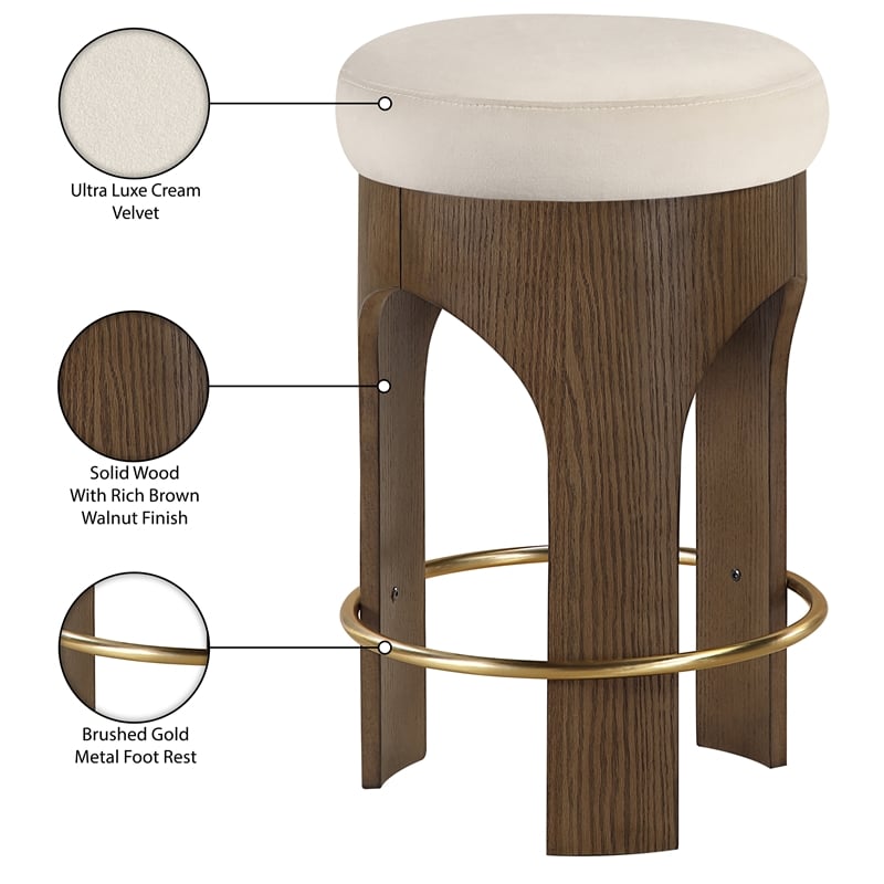 Meridian Furniture Bocceli Cream Velvet Upholstered Counter Stool