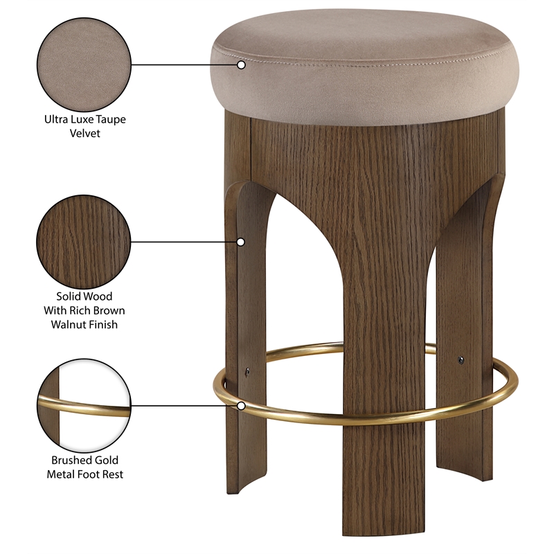 Meridian Furniture Bocceli Taupe Velvet Upholstered Counter Stool