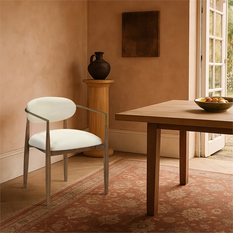 Meridian Furniture Riccio Cream Vegan Leather Dining Arm Chair (Set of 2)