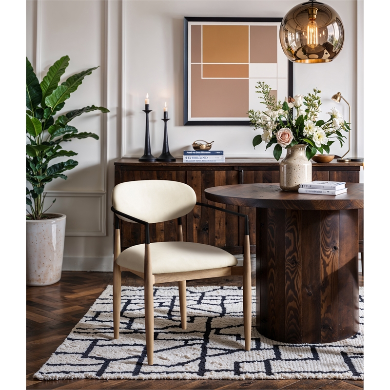 Meridian Furniture Riccio Cream Vegan Leather Dining Arm Chair (Set of 2)
