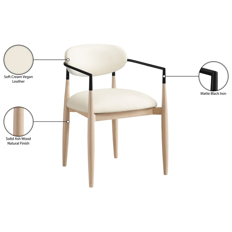 Meridian Furniture Riccio Cream Vegan Leather Dining Arm Chair (Set of 2)