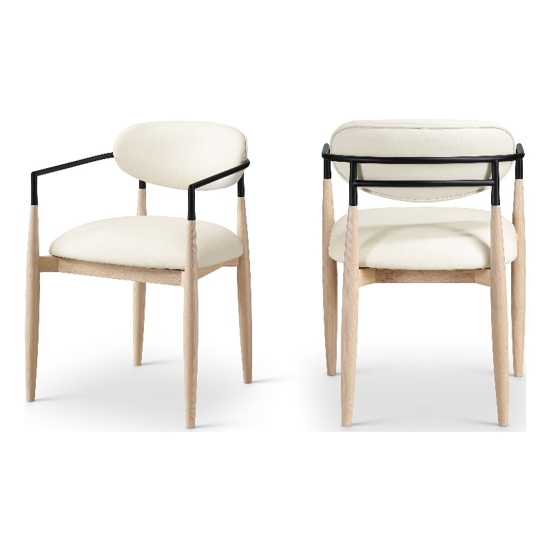 Meridian Furniture Riccio Cream Vegan Leather Dining Arm Chair (Set of 2)