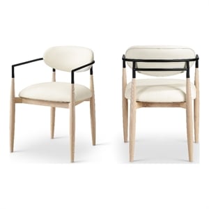 Meridian Furniture Riccio Cream Vegan Leather Dining Arm Chair (Set of 2)