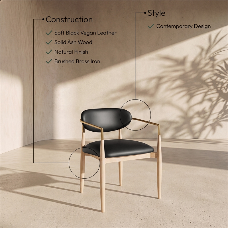 Meridian Furniture Riccio Black Vegan Leather Dining Arm Chair (Set of 2)