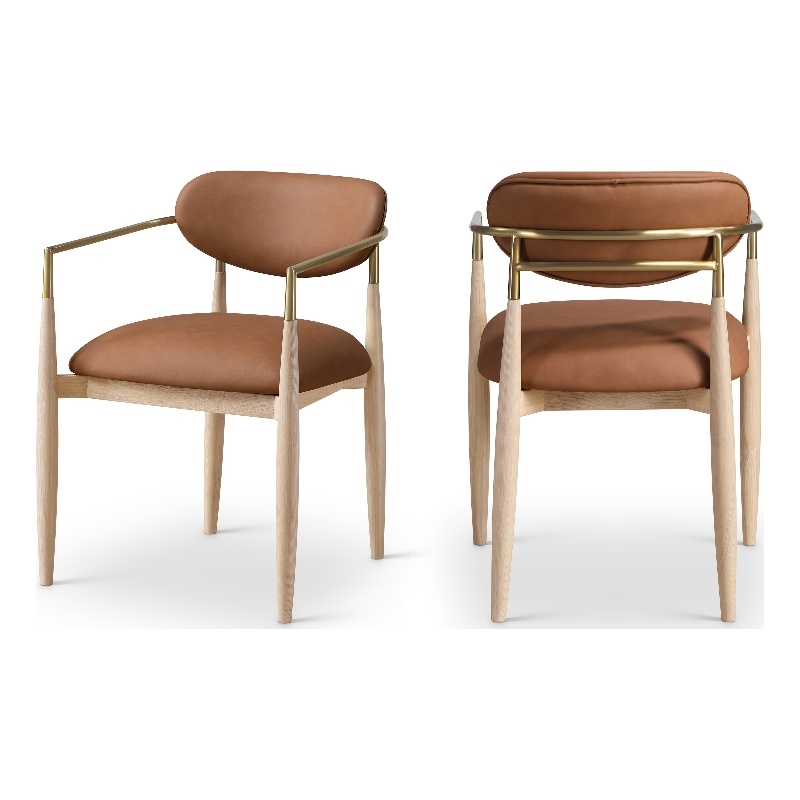 Meridian Furniture Riccio Cognac Vegan Leather Dining Arm Chair (Set of 2)