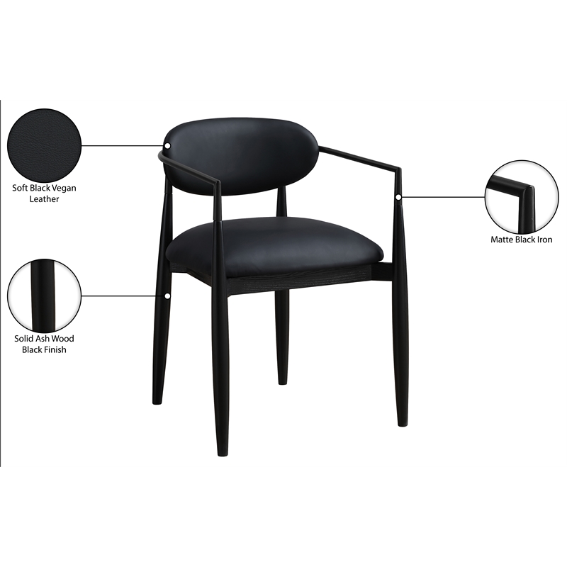 Meridian Furniture Riccio Black Vegan Leather Dining Arm Chair (Set of 2)