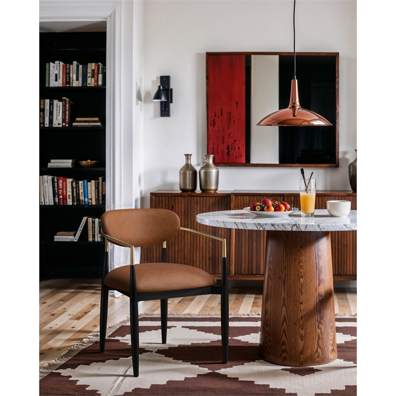 Meridian Furniture Riccio Cognac Vegan Leather Dining Arm Chair (Set of 2)