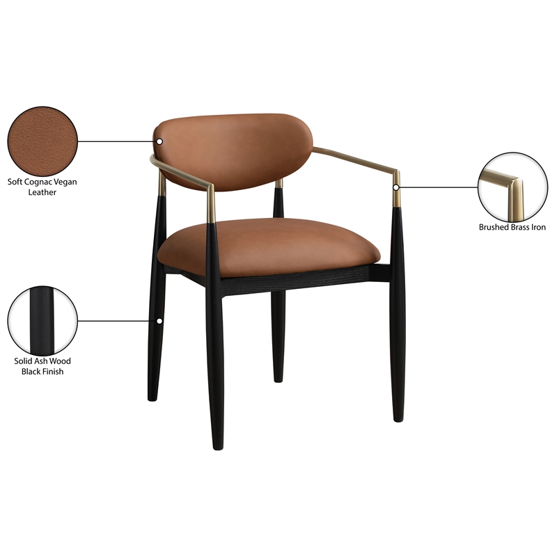 Meridian Furniture Riccio Cognac Vegan Leather Dining Arm Chair (Set of 2)