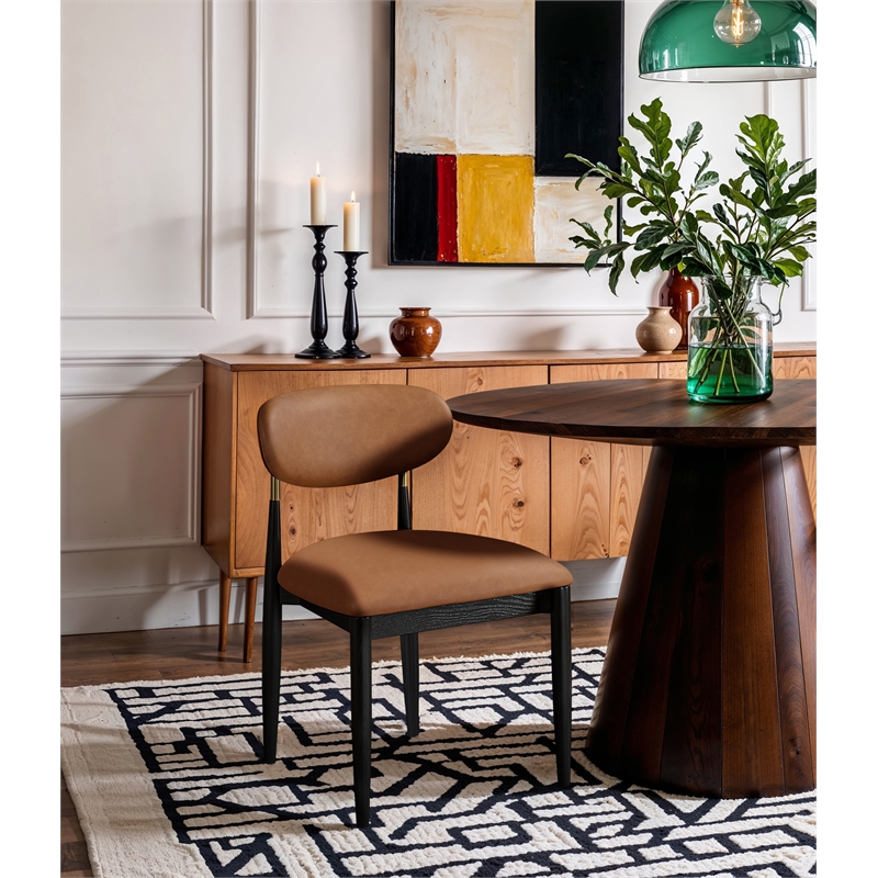 Meridian Furniture Riccio Cognac Vegan Leather Dining Side Chair (Set of 2)