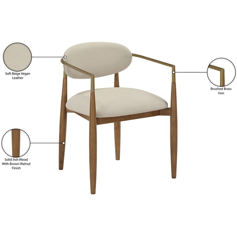 Meridian Furniture Riccio Beige Vegan Leather Dining Arm Chair (Set of 2)