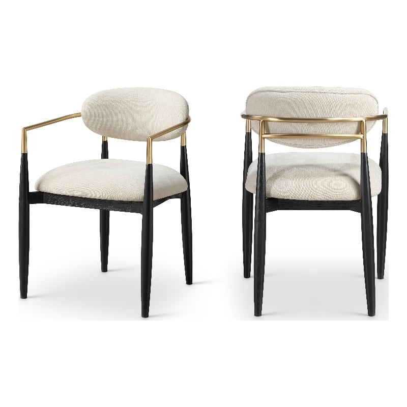 Meridian Furniture Riccio Cream Performance Fabric Dining Arm Chair (Set of 2)