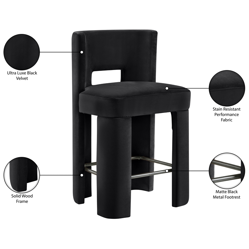 Meridian Furniture Zuno Black Velvet Performance Fabric Counter Stool (Set of 2)