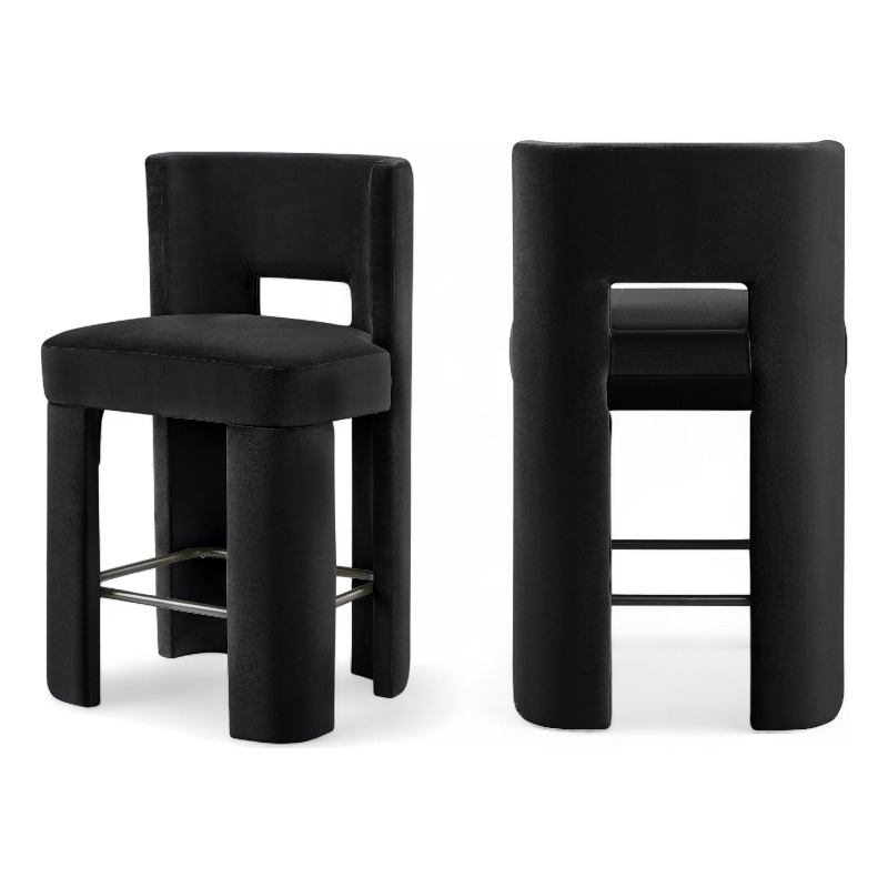 Meridian Furniture Zuno Black Velvet Performance Fabric Counter Stool (Set of 2)
