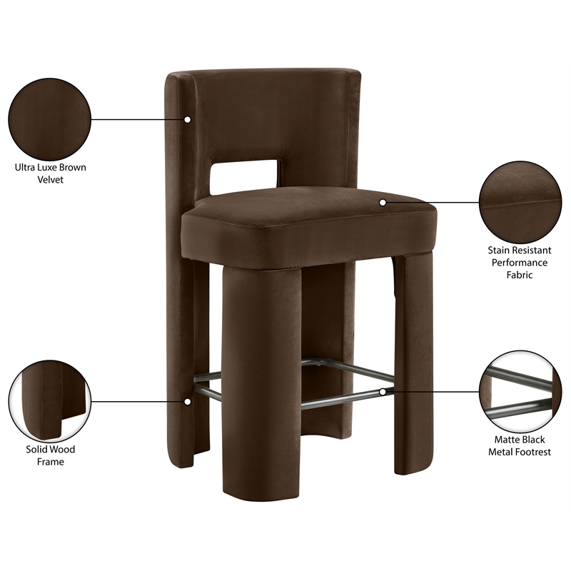 Meridian Furniture Zuno Brown Velvet Performance Fabric Counter Stool (Set of 2)