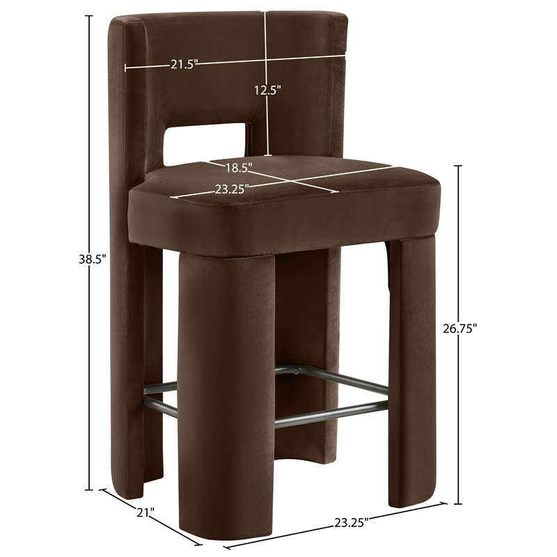 Meridian Furniture Zuno Brown Velvet Performance Fabric Counter Stool (Set of 2)