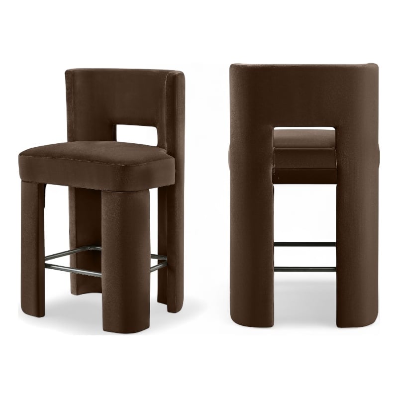 Meridian Furniture Zuno Brown Velvet Performance Fabric Counter Stool (Set of 2)