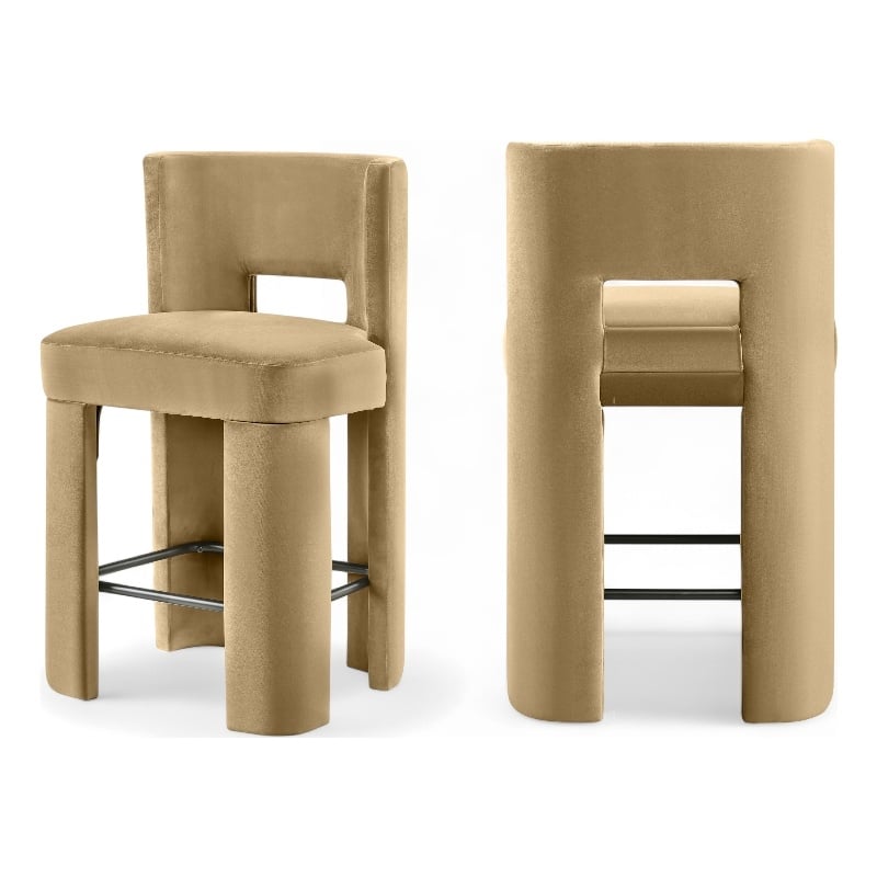 Meridian Furniture Zuno Camel Velvet Performance Fabric Counter Stool (Set of 2)