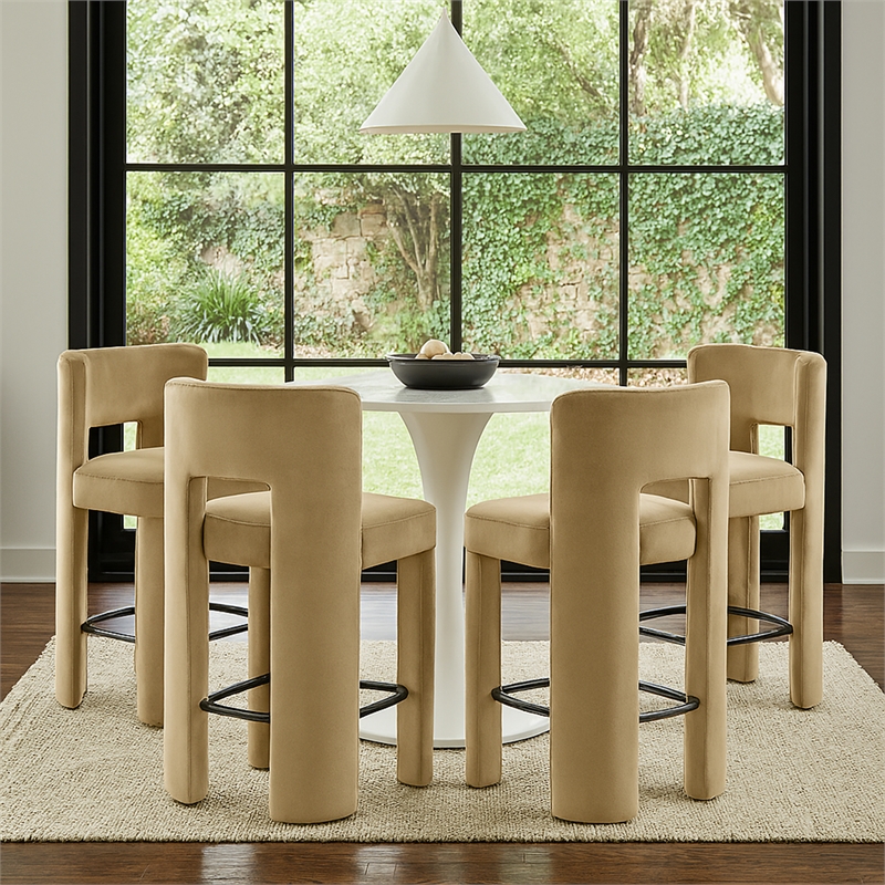 Meridian Furniture Zuno Camel Velvet Performance Fabric Counter Stool (Set of 2)