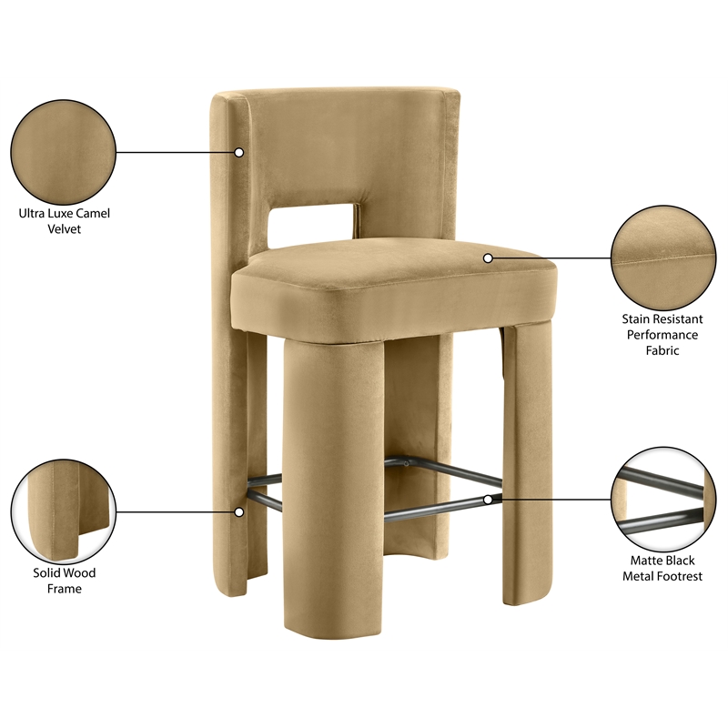 Meridian Furniture Zuno Camel Velvet Performance Fabric Counter Stool (Set of 2)