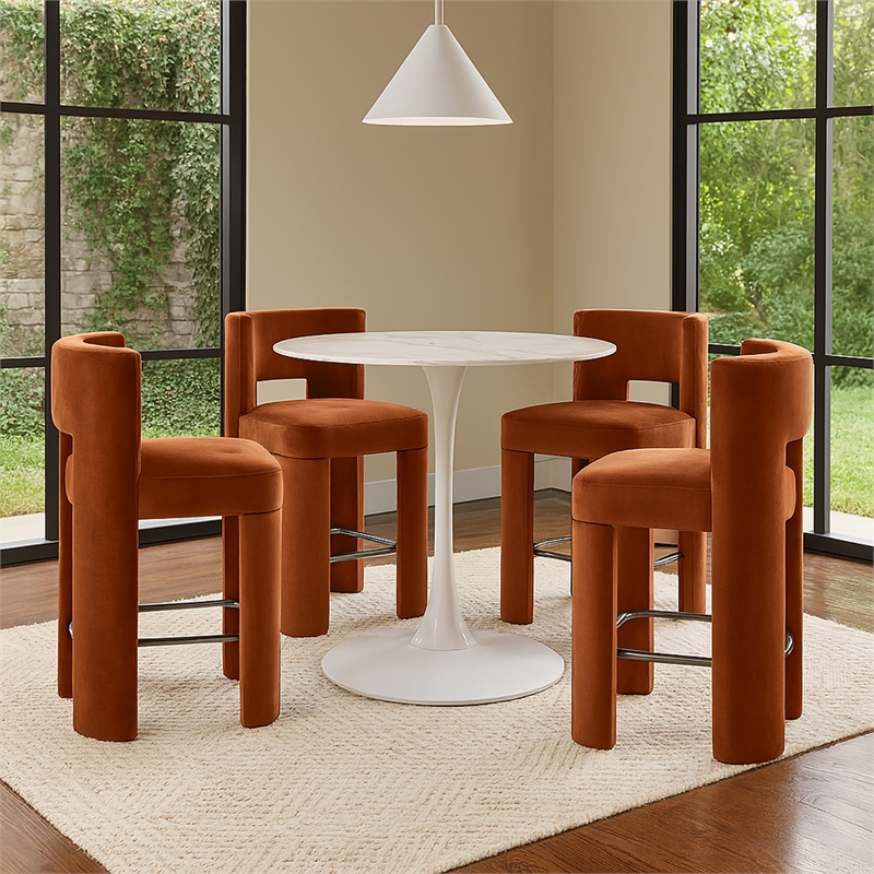 Meridian Furniture Zuno Cognac Velvet Performance Fabric CounterStool (Set of 2)