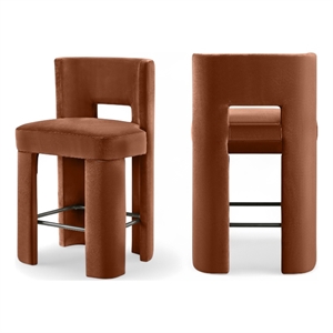 Meridian Furniture Zuno Cognac Velvet Performance Fabric CounterStool (Set of 2)