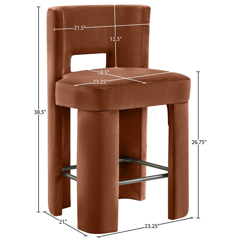 Meridian Furniture Zuno Cognac Velvet Performance Fabric CounterStool (Set of 2)