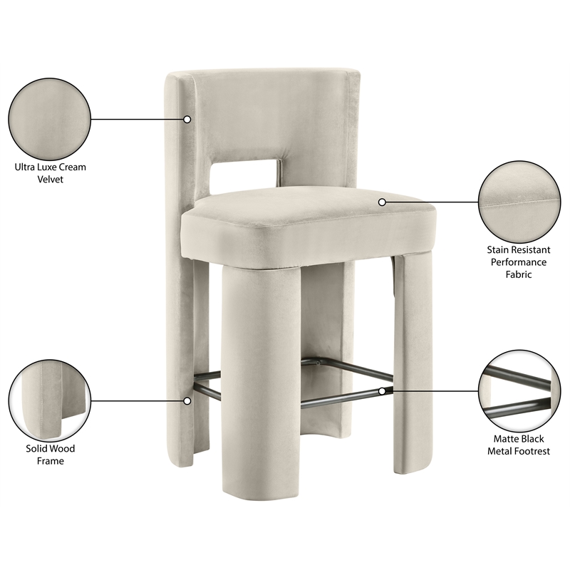 Meridian Furniture Zuno Cream Velvet Performance Fabric Counter Stool (Set of 2)