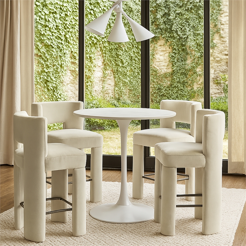 Meridian Furniture Zuno Cream Velvet Performance Fabric Counter Stool (Set of 2)