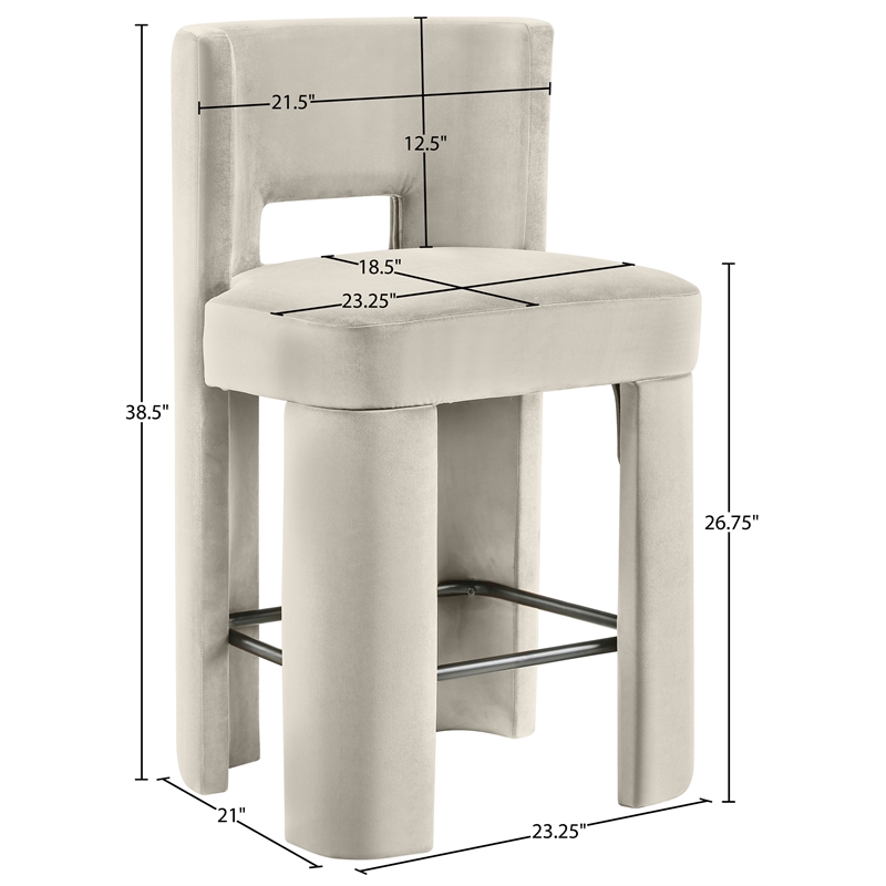 Meridian Furniture Zuno Cream Velvet Performance Fabric Counter Stool (Set of 2)