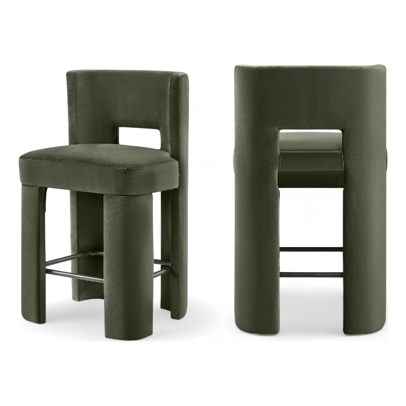 Meridian Furniture Zuno Green Velvet Performance Fabric Counter Stool (Set of 2)