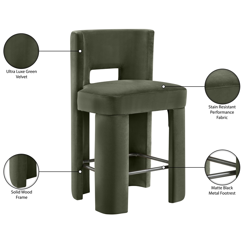 Meridian Furniture Zuno Green Velvet Performance Fabric Counter Stool (Set of 2)