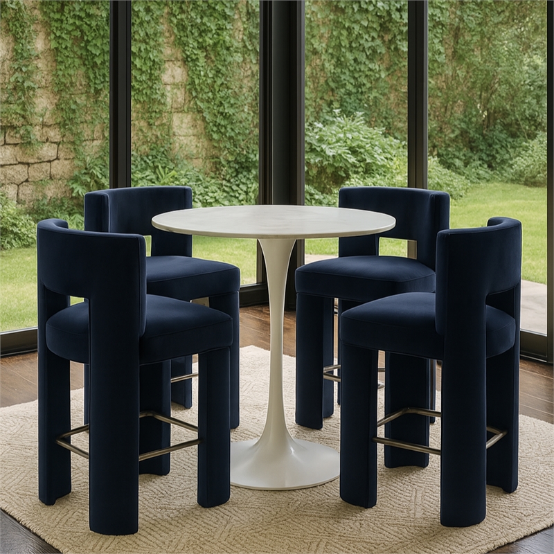 Meridian Furniture Zuno Navy Velvet Performance Fabric Counter Stool (Set of 2)