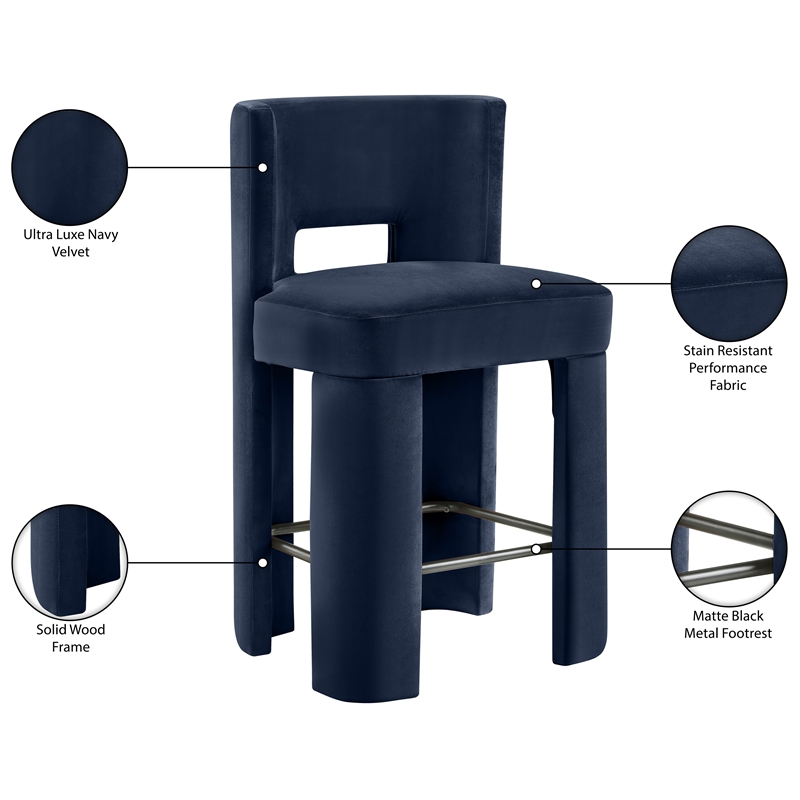 Meridian Furniture Zuno Navy Velvet Performance Fabric Counter Stool (Set of 2)