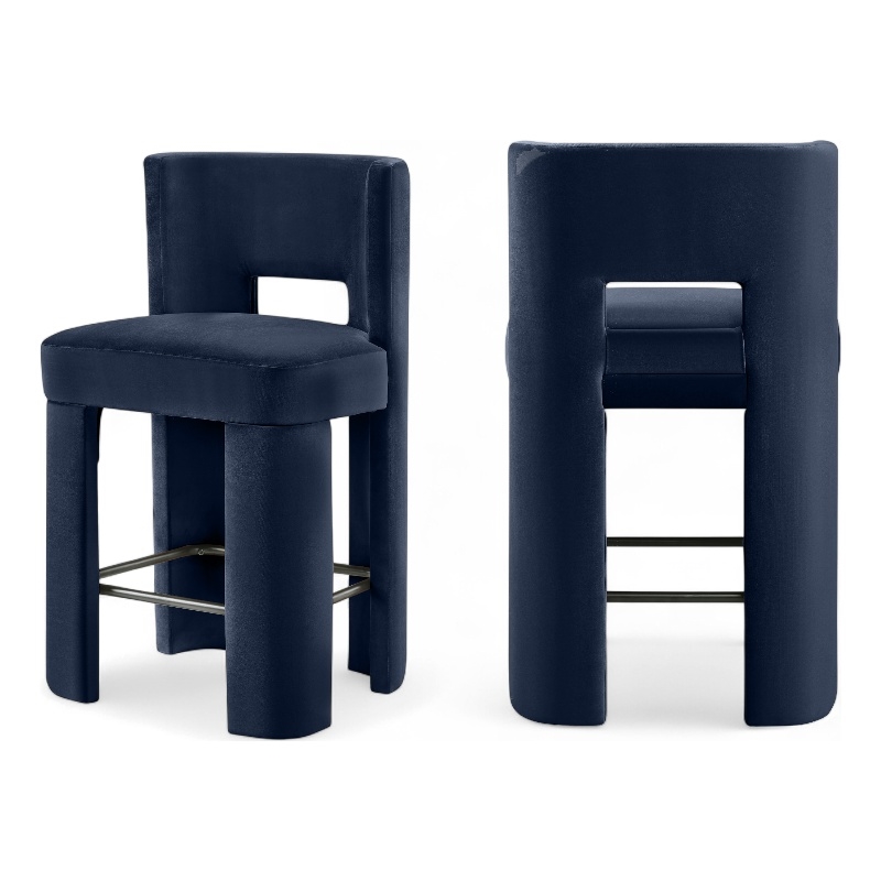 Meridian Furniture Zuno Navy Velvet Performance Fabric Counter Stool (Set of 2)