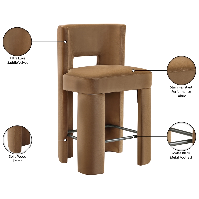 Meridian Furniture Zuno Saddle Velvet Performance Fabric CounterStool (Set of 2)