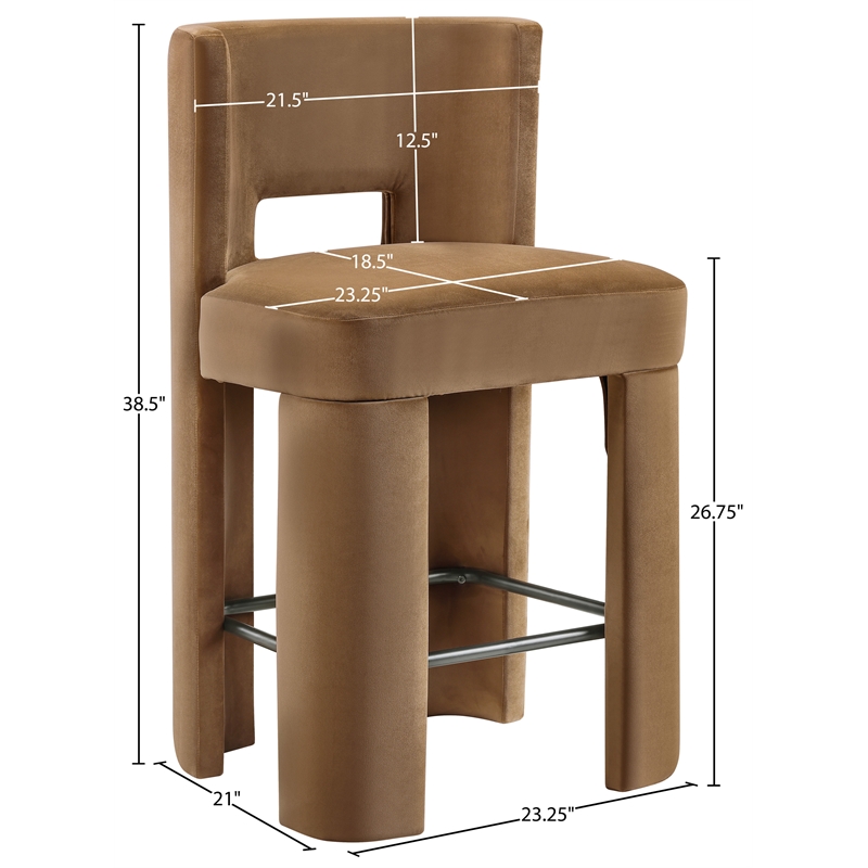 Meridian Furniture Zuno Saddle Velvet Performance Fabric CounterStool (Set of 2)