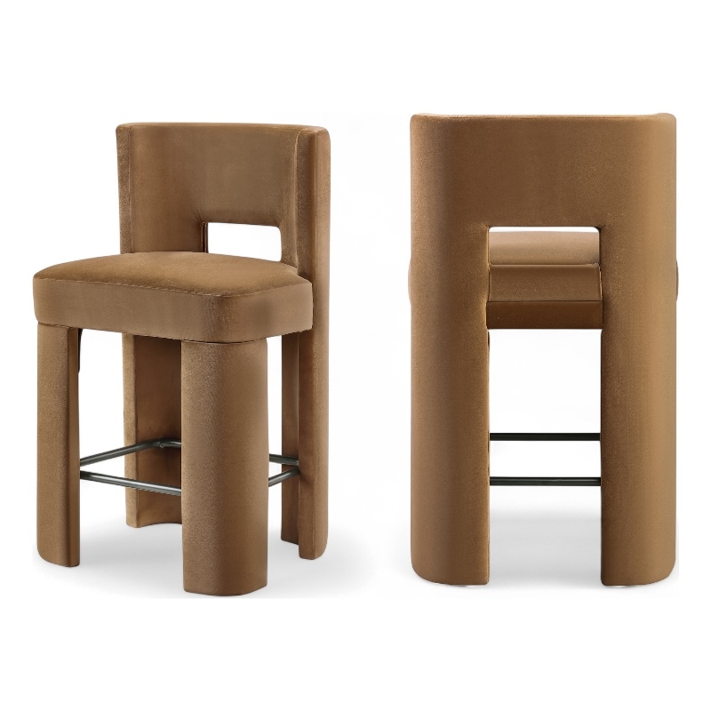Meridian Furniture Zuno Saddle Velvet Performance Fabric CounterStool (Set of 2)