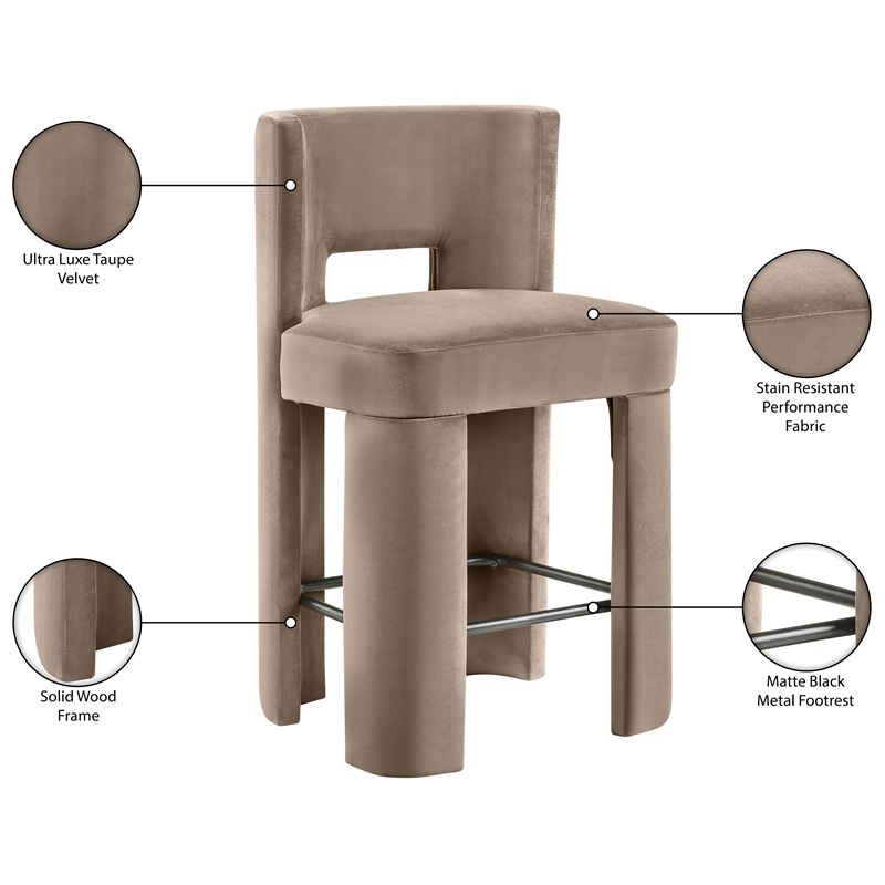 Meridian Furniture Zuno Taupe Velvet Performance Fabric Counter Stool (Set of 2)