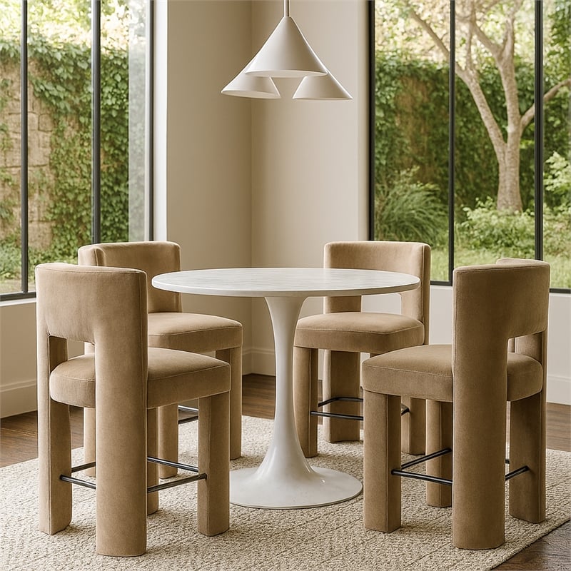 Meridian Furniture Zuno Taupe Velvet Performance Fabric Counter Stool (Set of 2)