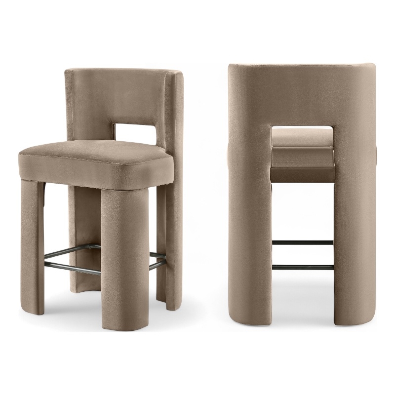 Meridian Furniture Zuno Taupe Velvet Performance Fabric Counter Stool (Set of 2)