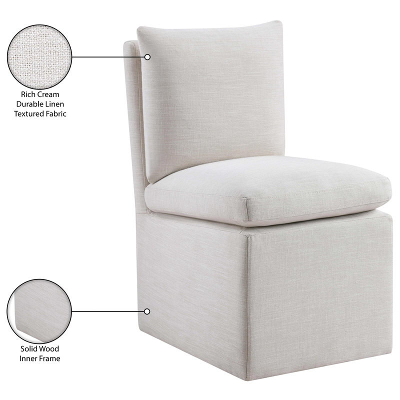 Meridian Furniture Nelori Cream Linen Textured Fabric Dining Chair (Set of 2)