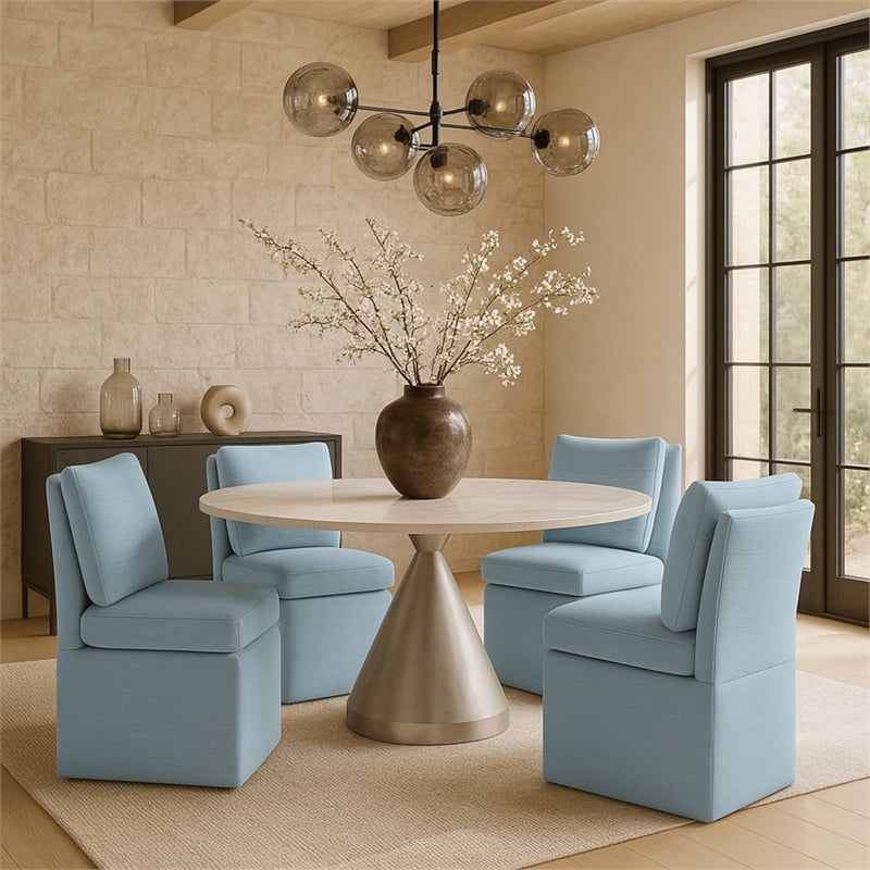Meridian Furniture Nelori Lt Blue Linen Textured Fabric Dining Chair (Set of 2)