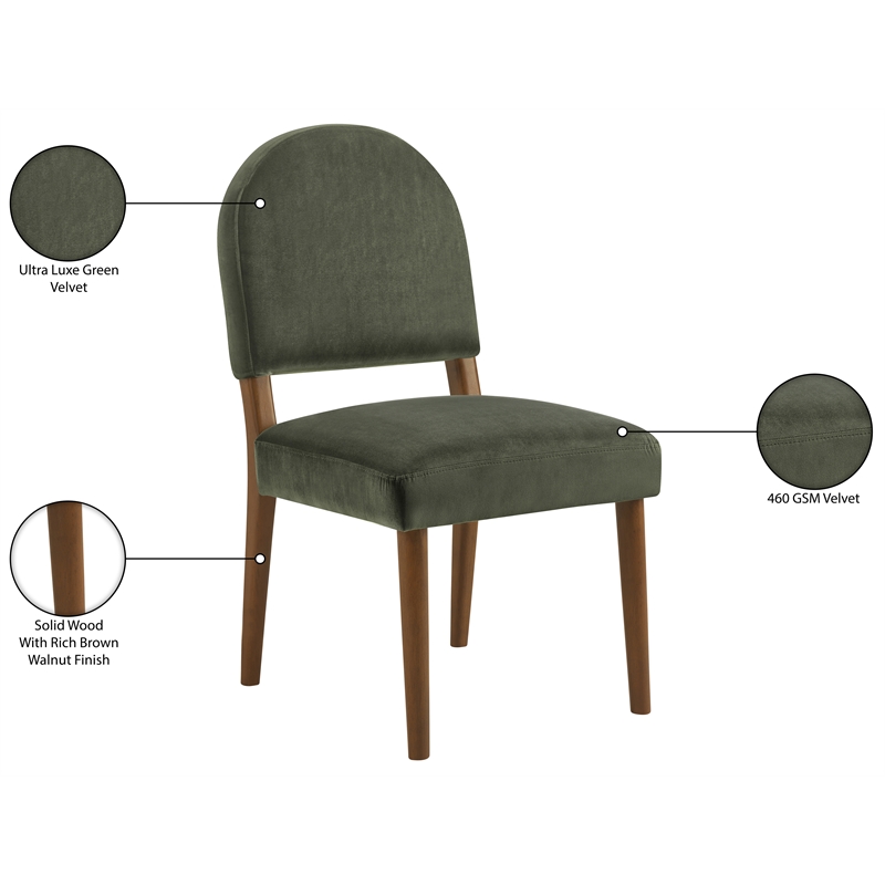 Meridian Furniture Varinelle Green Velvet Upholstered Dining Chair (Set of 2)