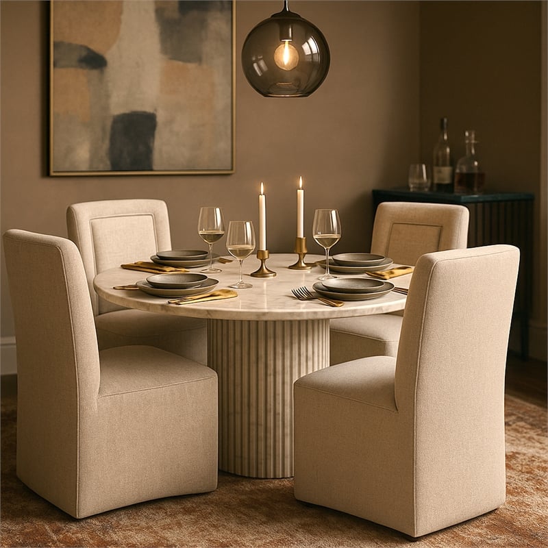 Meridian Furniture Duvina Beige Chenille Fabric Dining Chair