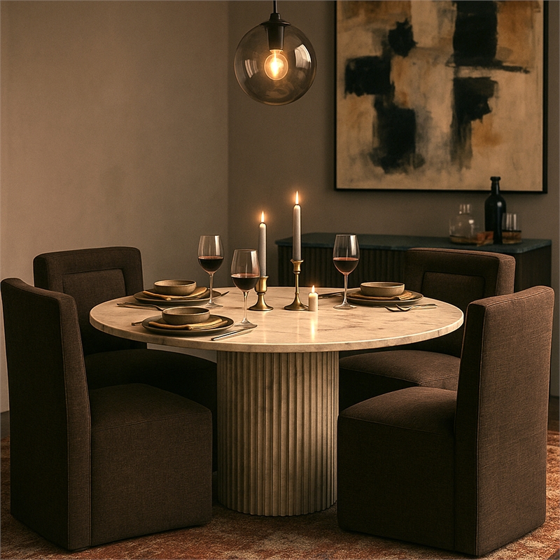 Meridian Furniture Duvina Brown Chenille Fabric Dining Chair