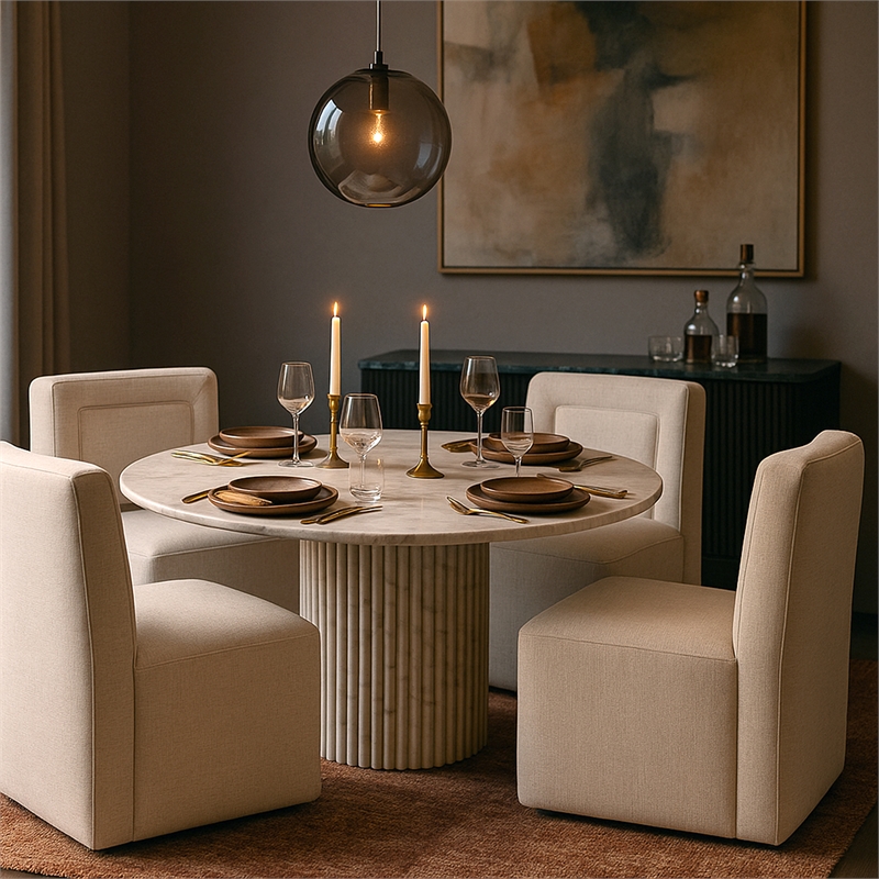 Meridian Furniture Duvina Cream Chenille Fabric Dining Chair